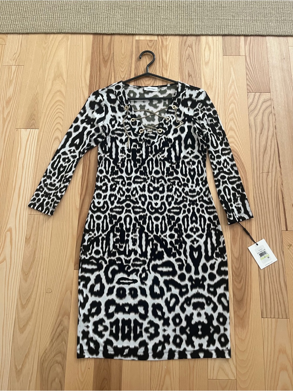NWT Calvin Klein Leopard Print Lace-Up Dress